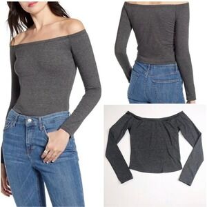 NWT BP Women's Size S Dark Grey Off the Shoulder Top Blouse Shirt Charcoal Gray